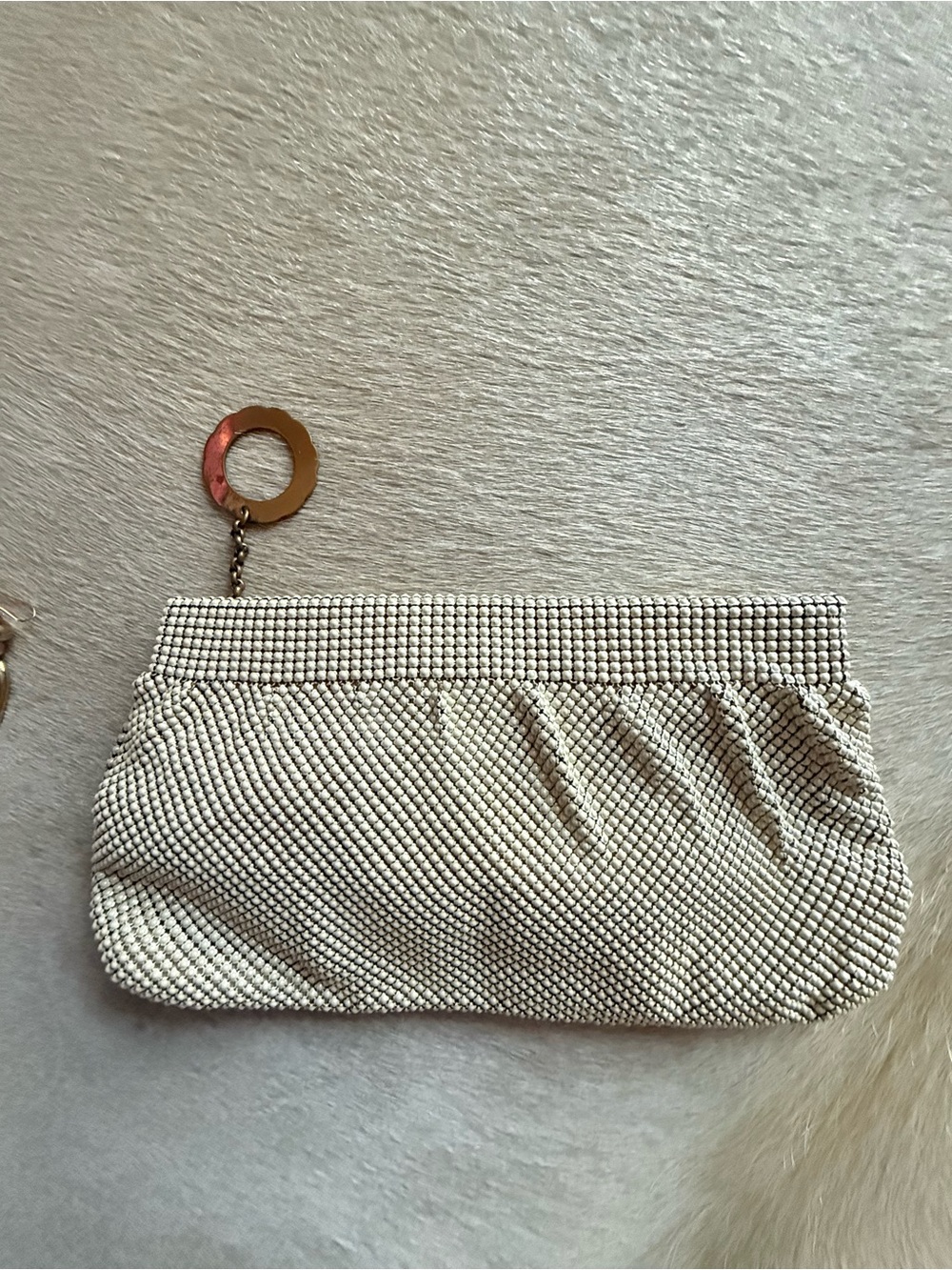 Whiting & Davis Ivory metal Wristlet Clutch with Decorative Ring